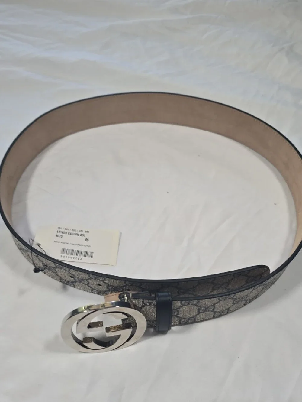 Gucci GG Canvas Belt with Silver Interlocking Buckle